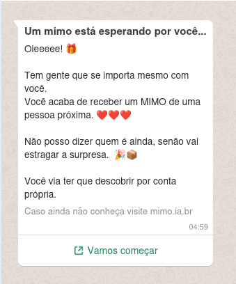 Passo 2: A pessoa recebe um convite pelo WhatsApp